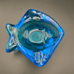 Vintage Blue Glass Fish-Shaped Bowl / ash tray